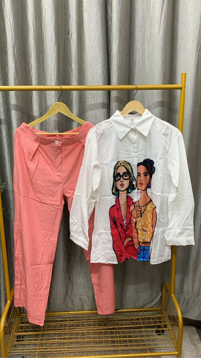 Girl Printed White Shirt With Coordinated Pant Coord Set FC2344
