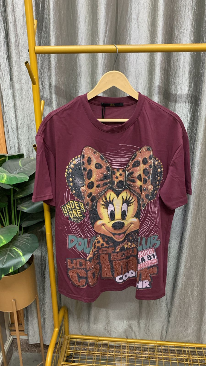 Glitter Minnie Printed Round Neck Top FC2466