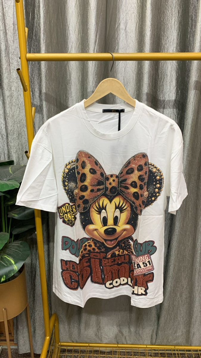 Glitter Minnie Printed Round Neck Top FC2466