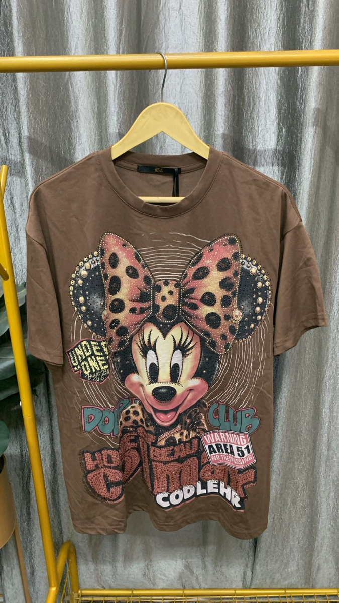 Glitter Minnie Printed Round Neck Top FC2466