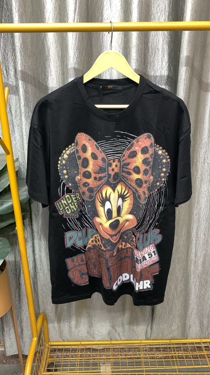 Glitter Minnie Printed Round Neck Top FC2466