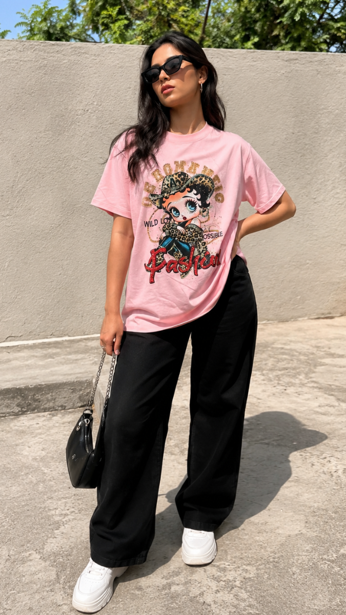 Glitter Doll Printed Round Neck Top FC2465