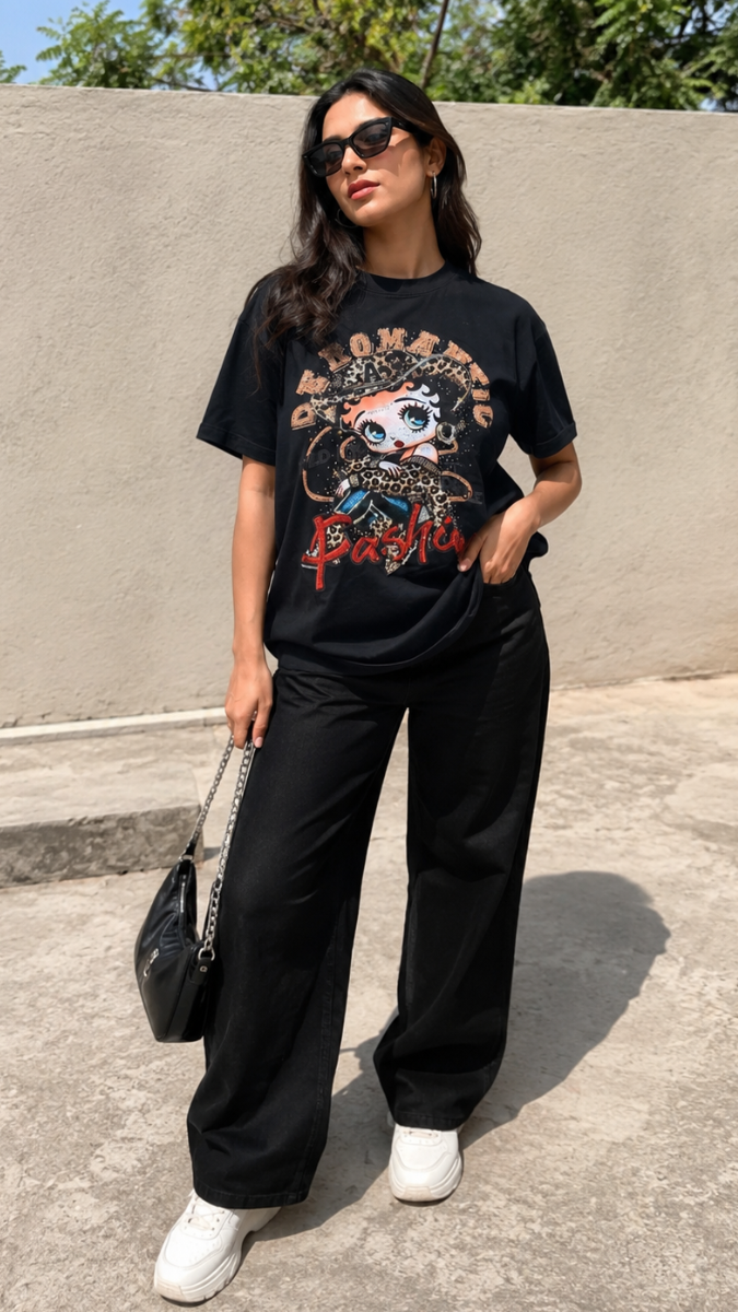 Glitter Doll Printed Round Neck Top FC2465