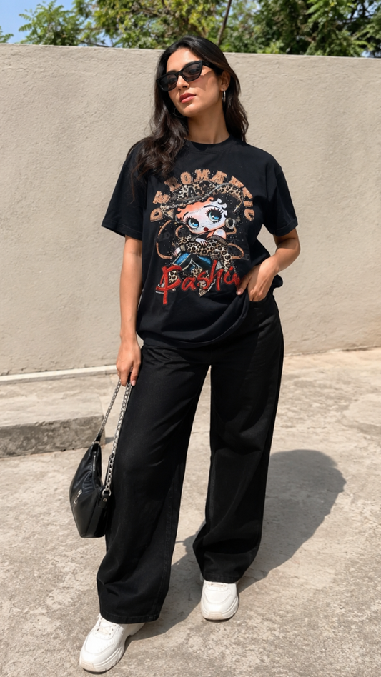 Glitter Doll Printed Round Neck Top FC2465