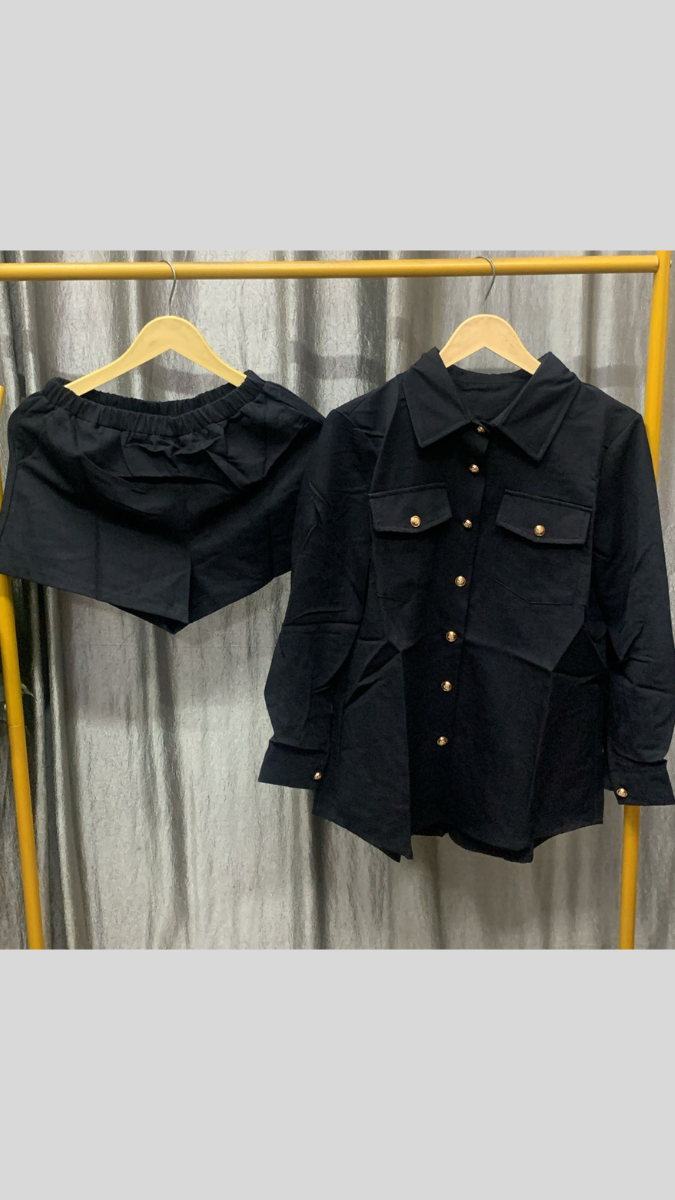Golden Button Shirt And Shorts Coord Set FC2502