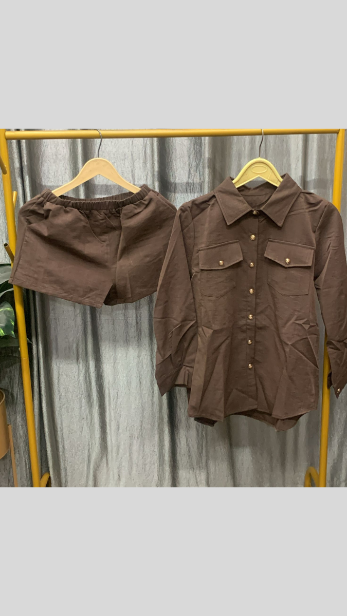 Golden Button Shirt And Shorts Coord Set FC2502