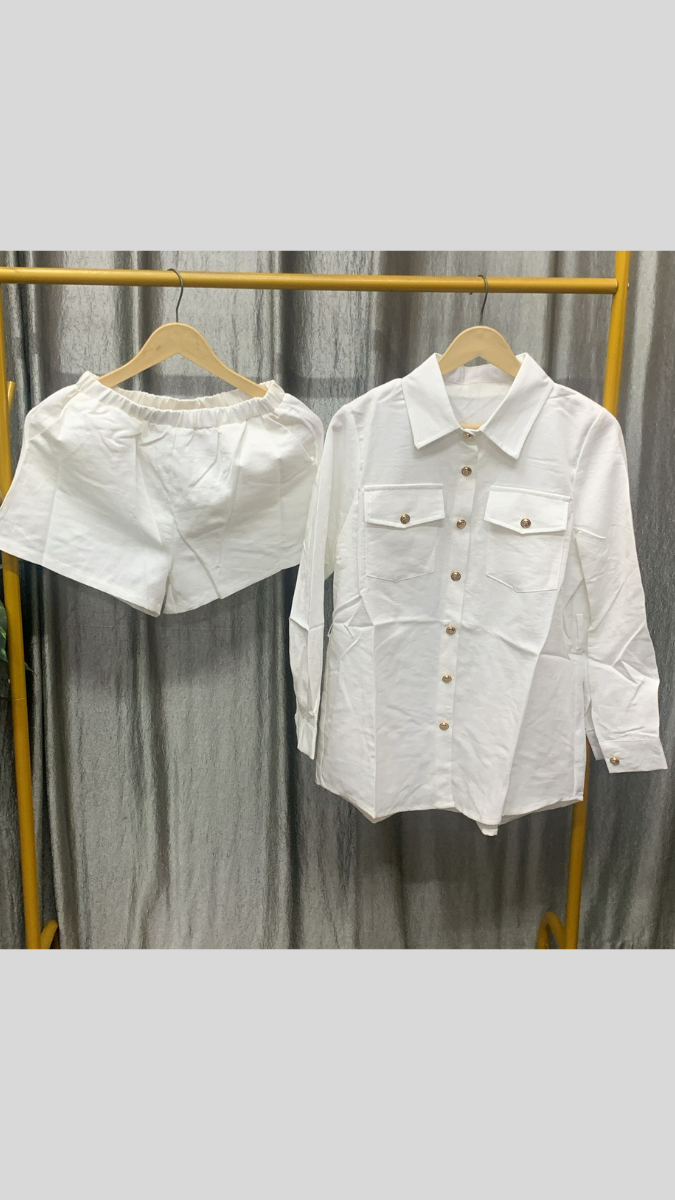 Golden Button Shirt And Shorts Coord Set FC2502