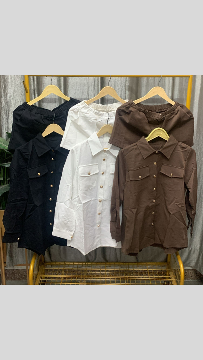 Golden Button Shirt And Shorts Coord Set FC2502