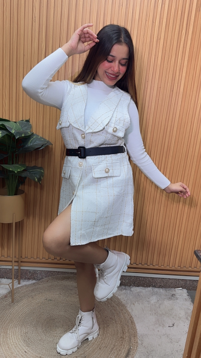 Golden Button Sleeveless Mini Dress FC2075