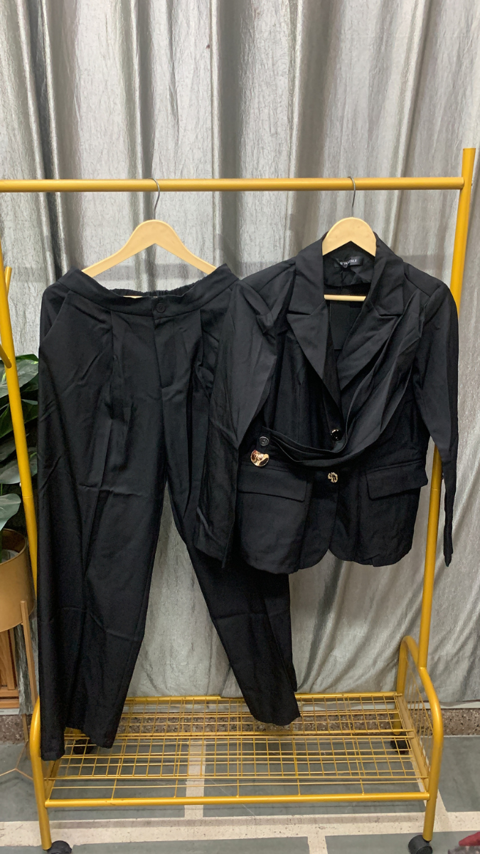 Golden Button Wrap Coat And Pant With Pockets Coord Set FC2554