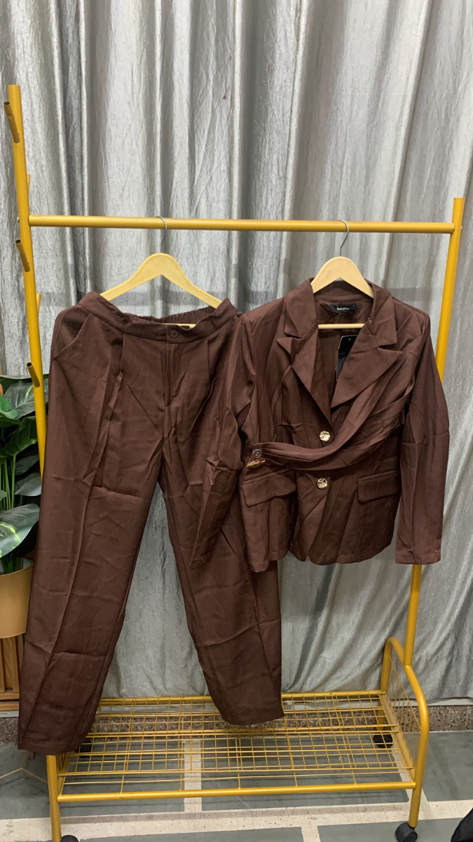 Golden Button Wrap Coat And Pant With Pockets Coord Set FC2554