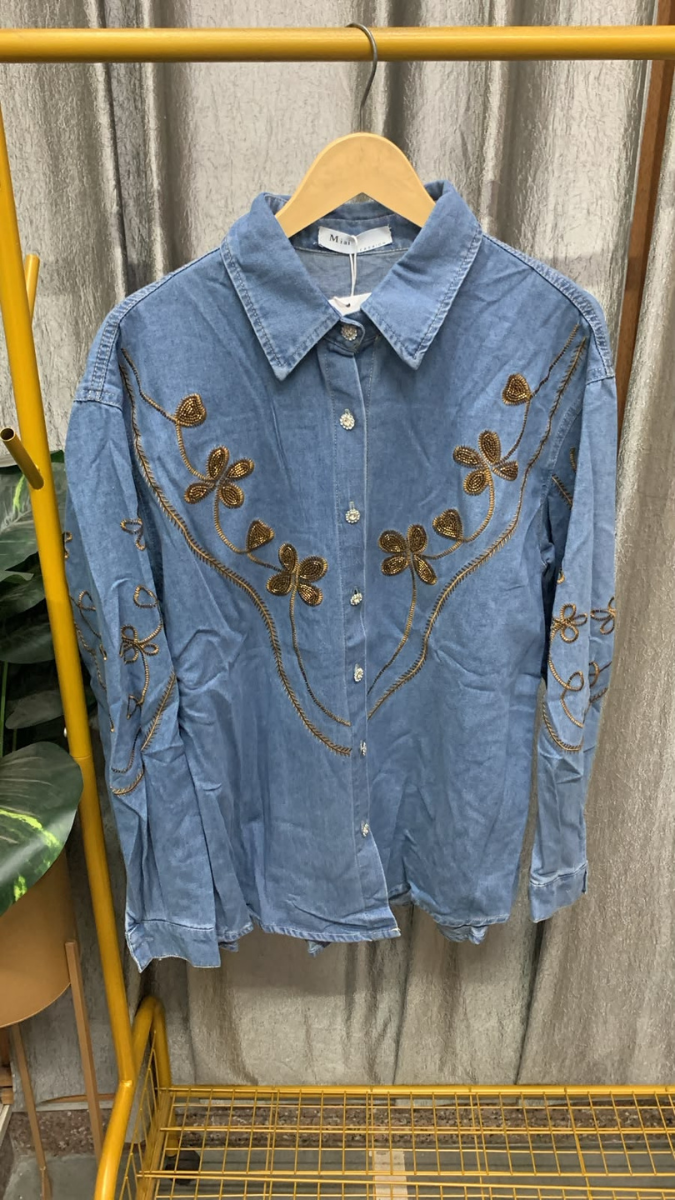 Golden Embroidery Full Sleeve Denim Shirt FC2565