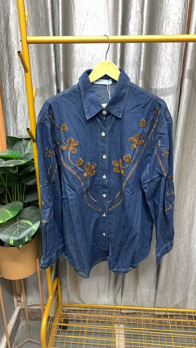 Golden Embroidery Full Sleeve Denim Shirt FC2565