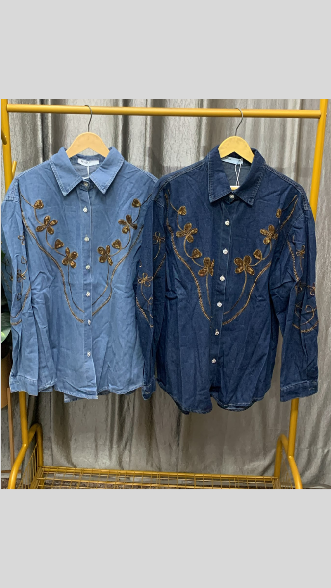 Golden Embroidery Full Sleeve Denim Shirt FC2565