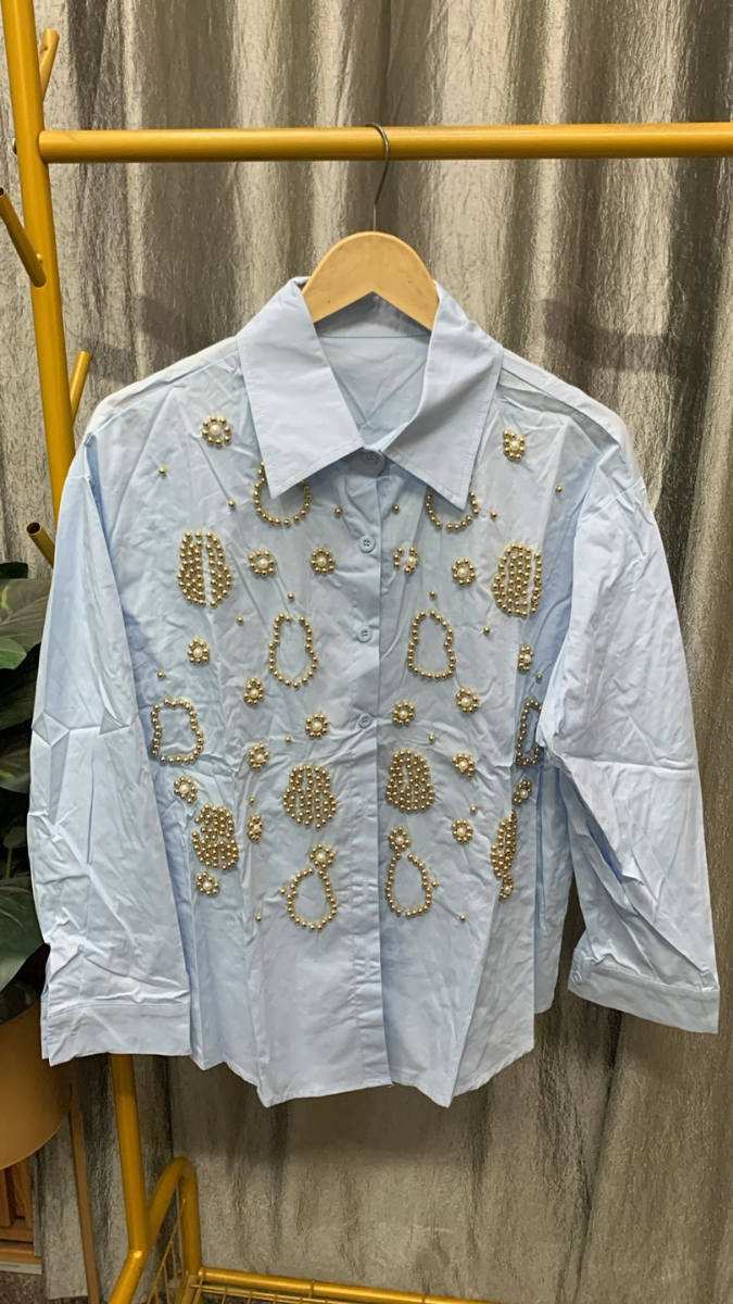Golden Rhinestone Embedded Shirt FC2459
