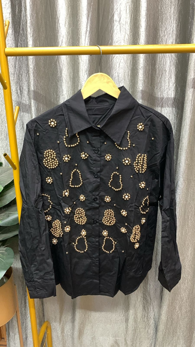 Golden Rhinestone Embedded Shirt FC2459