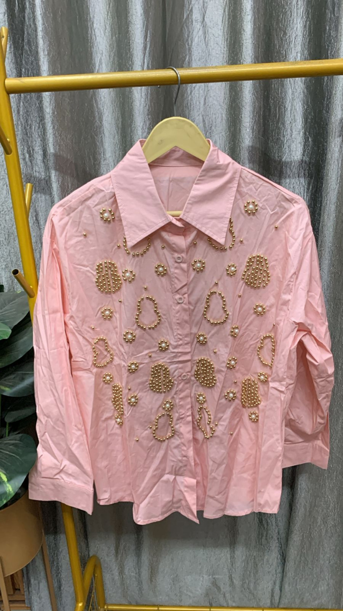Golden Rhinestone Embedded Shirt FC2459