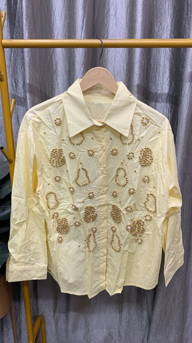 Golden Rhinestone Embedded Shirt FC2459