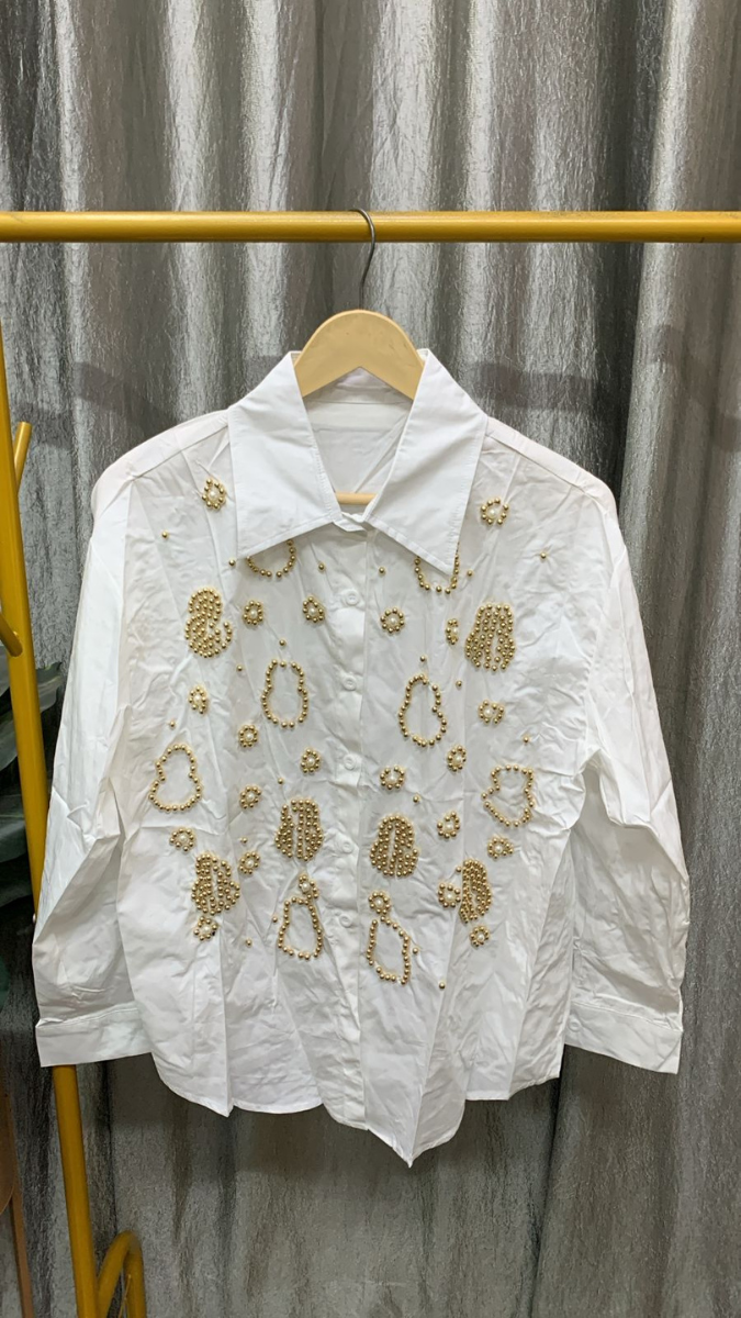 Golden Rhinestone Embedded Shirt FC2459