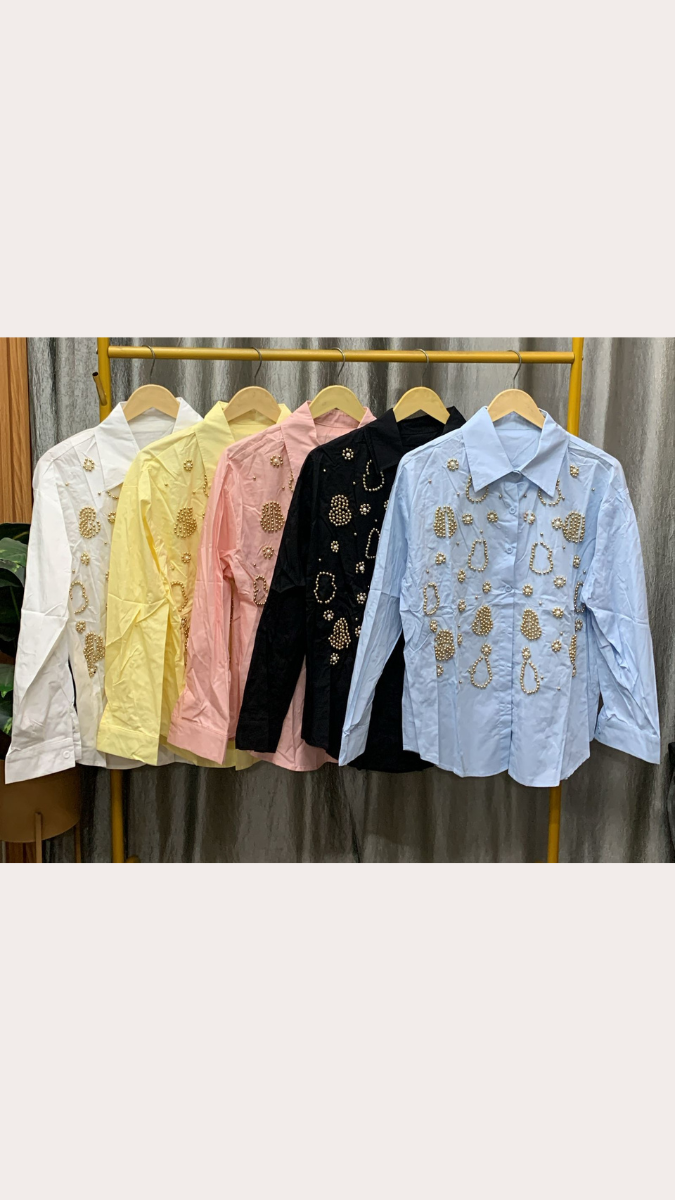 Golden Rhinestone Embedded Shirt FC2459