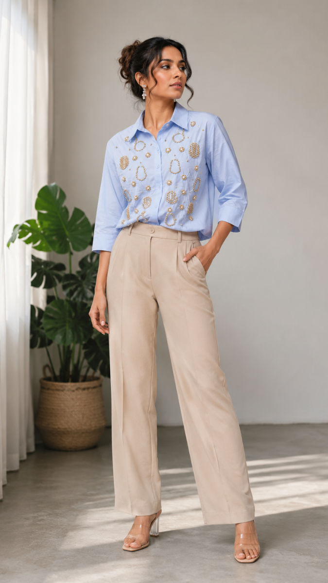 Golden Rhinestone Embedded Shirt FC2459