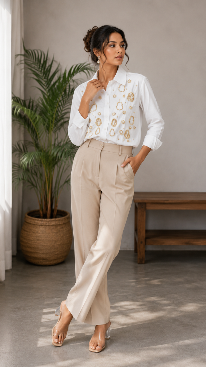 Golden Rhinestone Embedded Shirt FC2459