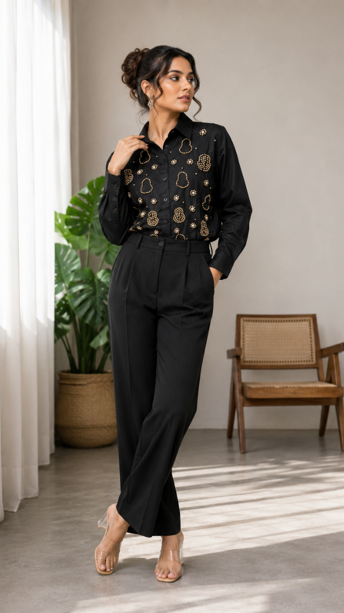 Golden Rhinestone Embedded Shirt FC2459