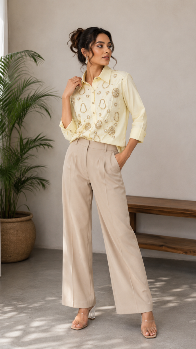 Golden Rhinestone Embedded Shirt FC2459