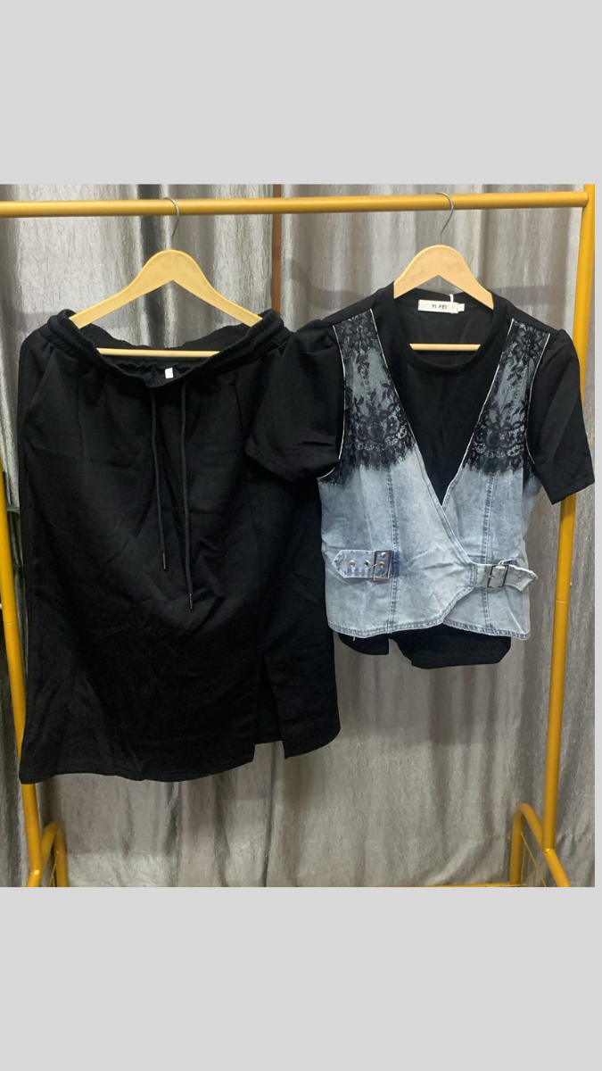 Half Denim And Lycra Top With A- Line Skirt FC2605