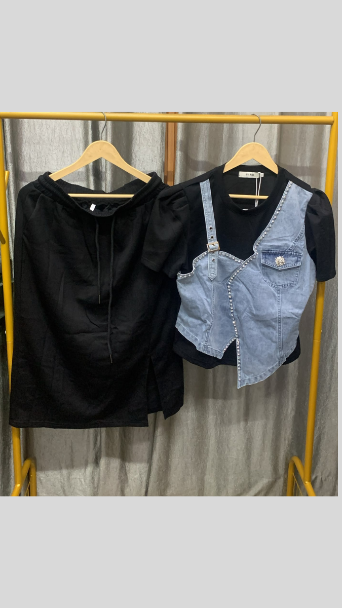 Half Denim And Lycra Top With A- Line Skirt FC2605