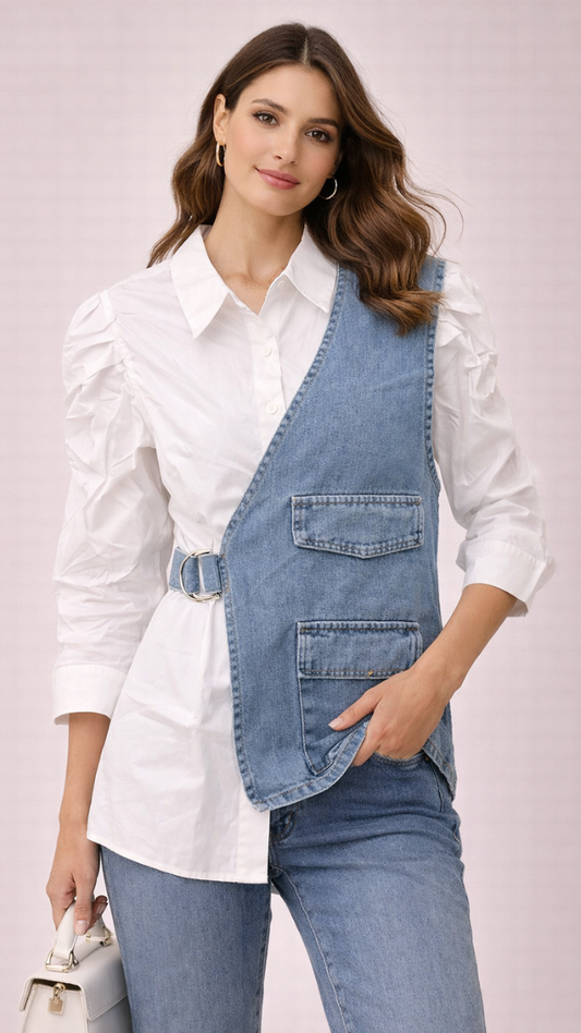 Half Denim Designed Shirt FC2278