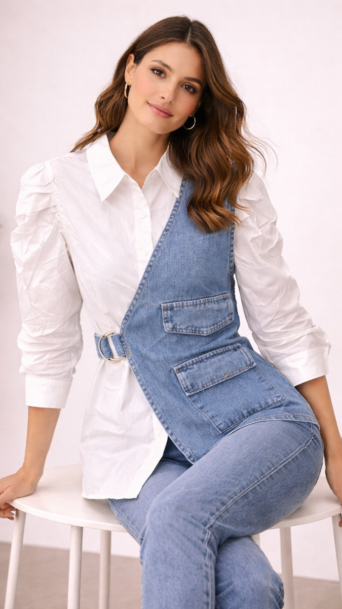 Half Denim Designed Shirt FC2278
