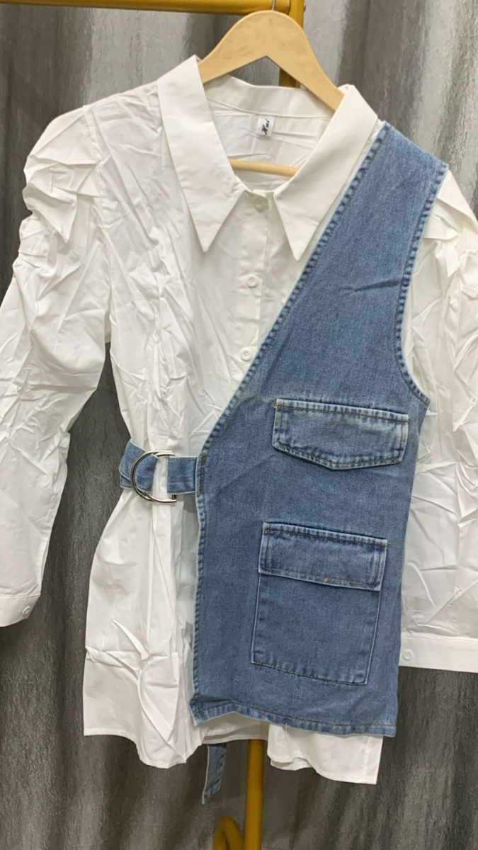 Half Denim Designed Shirt FC2278
