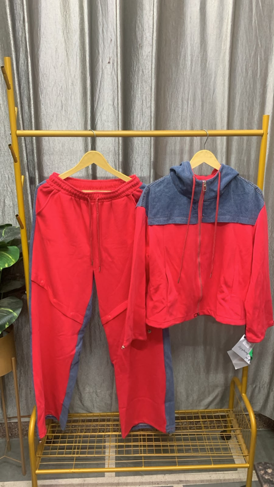 Half Denim Hoodie And Pant Coord Set FC2599