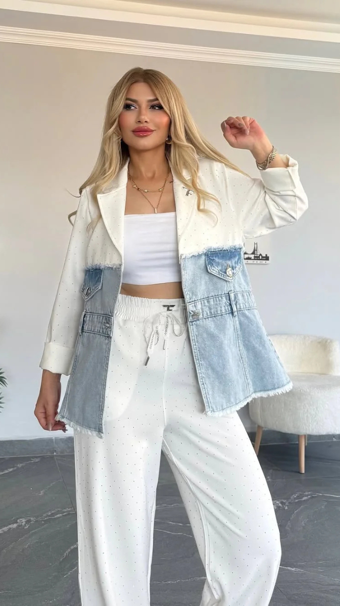 Half Denim Shirt And Pant Coord Set FC1906