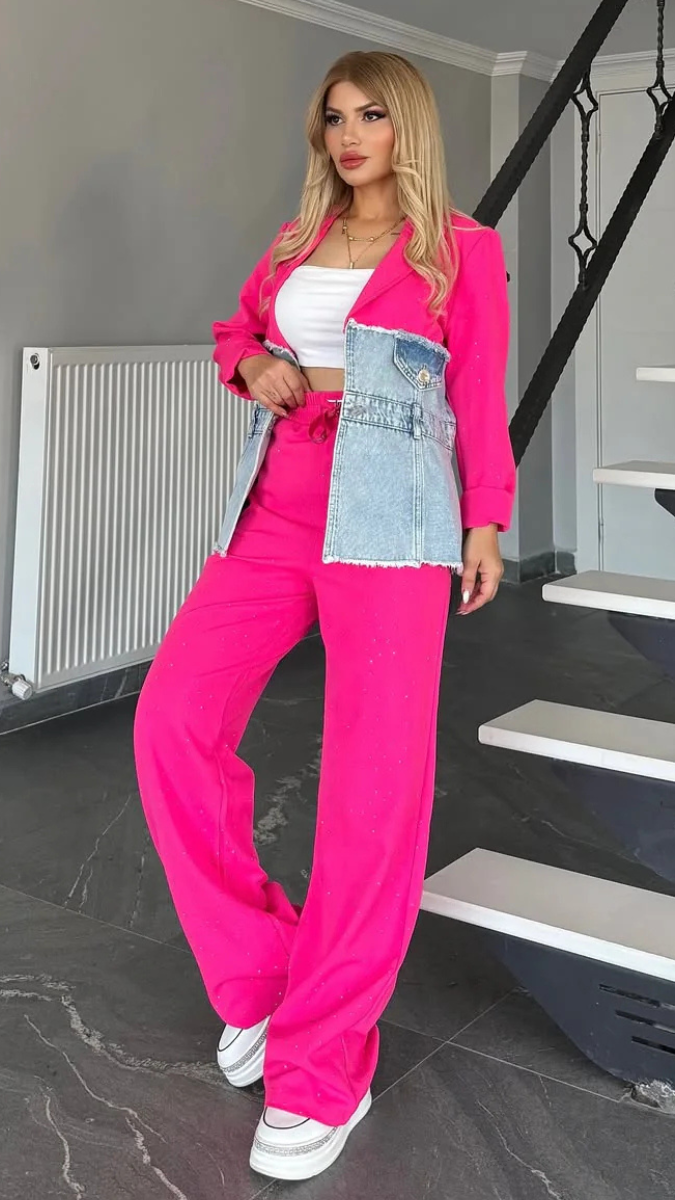 Half Denim Shirt And Pant Coord Set FC1906