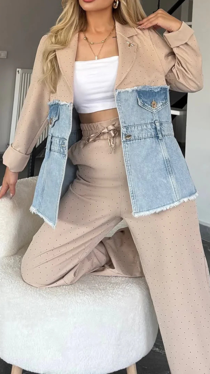 Half Denim Shirt And Pant Coord Set FC1906
