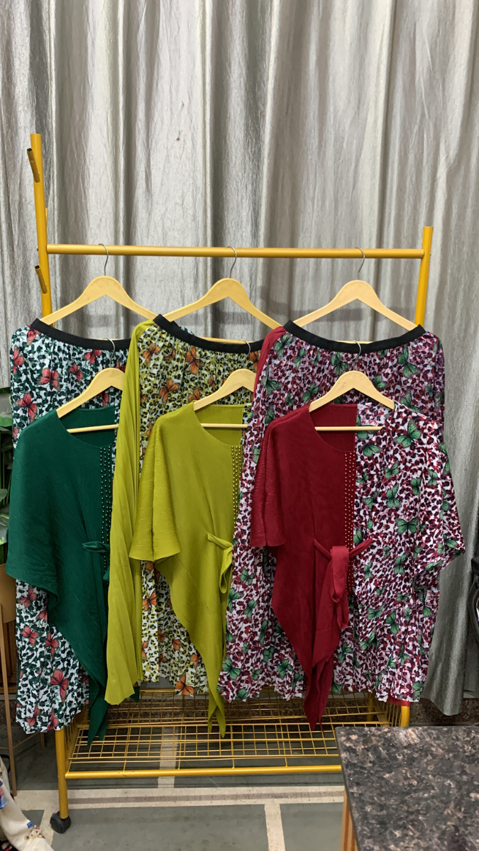 Half Printed Top With Printed Wrinkle Skirt FC2513