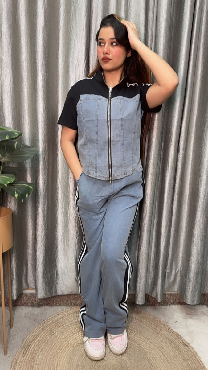 Half Sleeve Front Chained Shirt With Pant Coord Set FC2139