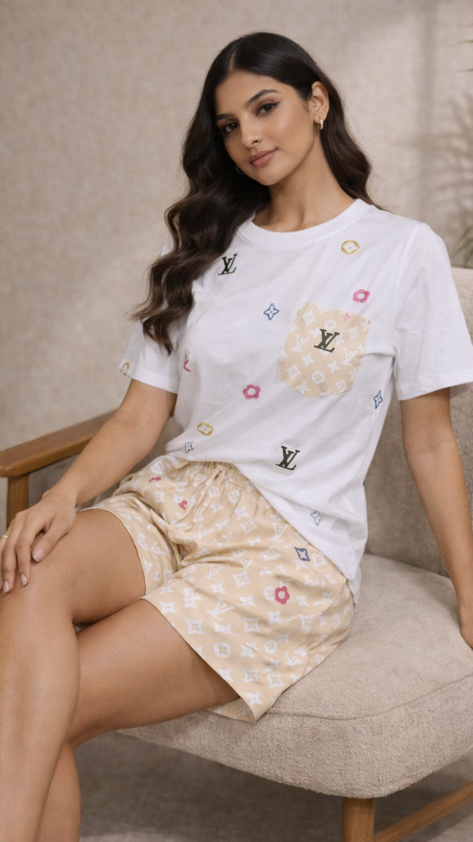 Half Sleeve Top With Printed Shorts FC2383