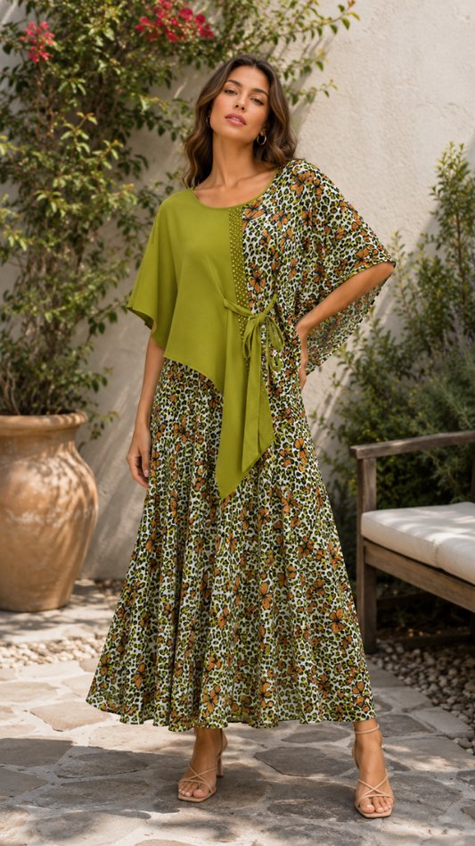 Half Printed Top With Printed Wrinkle Skirt FC2513