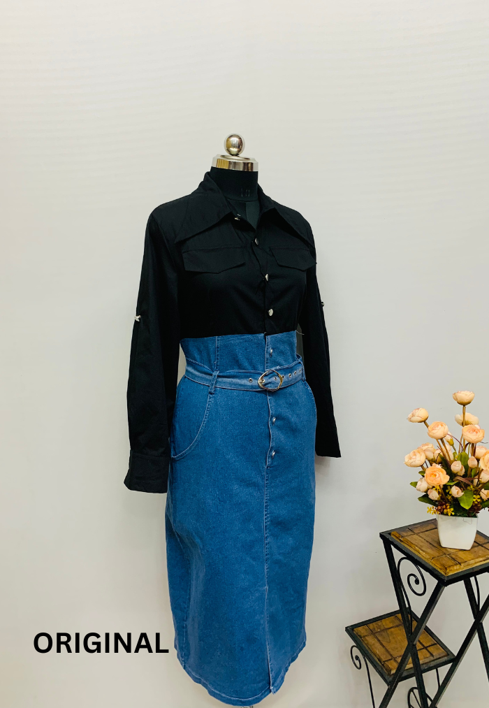 Half Shirt Half Denim Dress FC1185