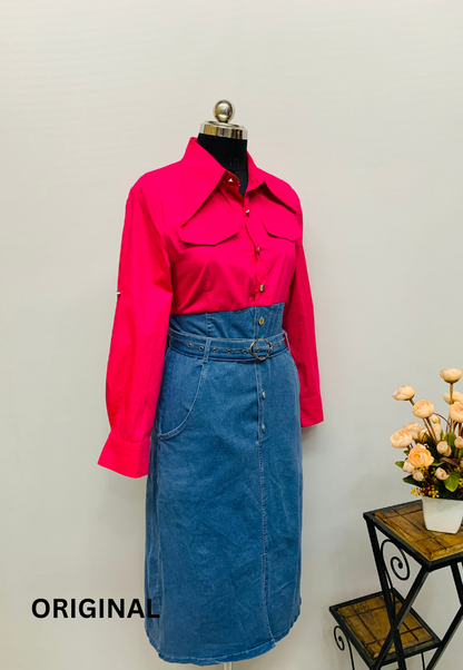 Half Shirt Half Denim Dress FC1185