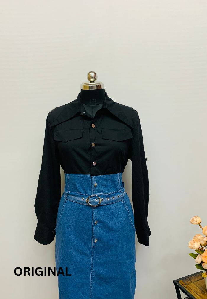 Half Shirt Half Denim Dress FC1185