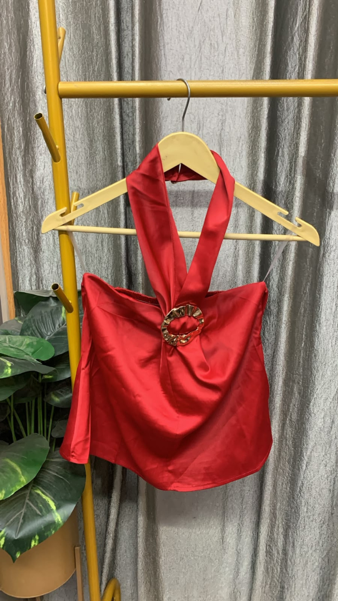 Halter Neck Golden Buckle Backless Top FC2589
