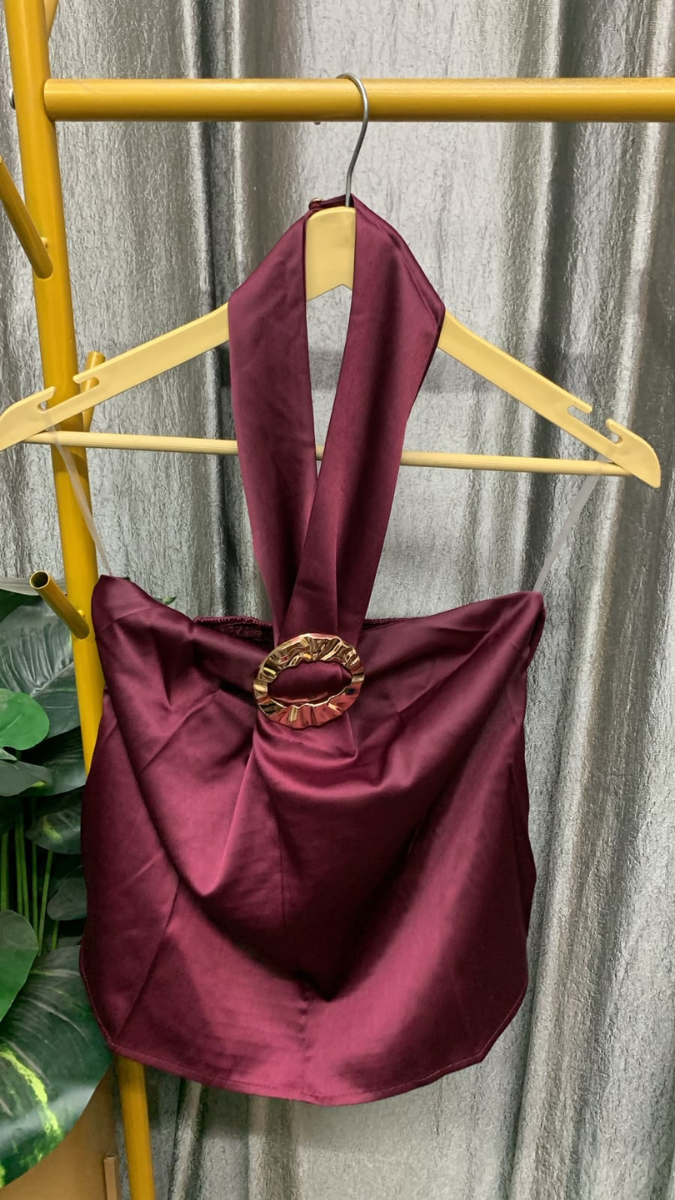 Halter Neck Golden Buckle Backless Top FC2589