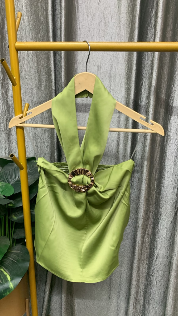 Halter Neck Golden Buckle Backless Top FC2589