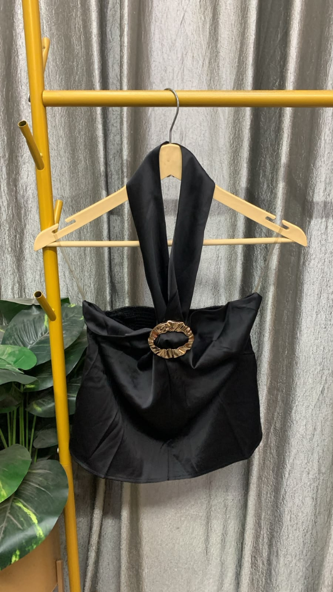 Halter Neck Golden Buckle Backless Top FC2589