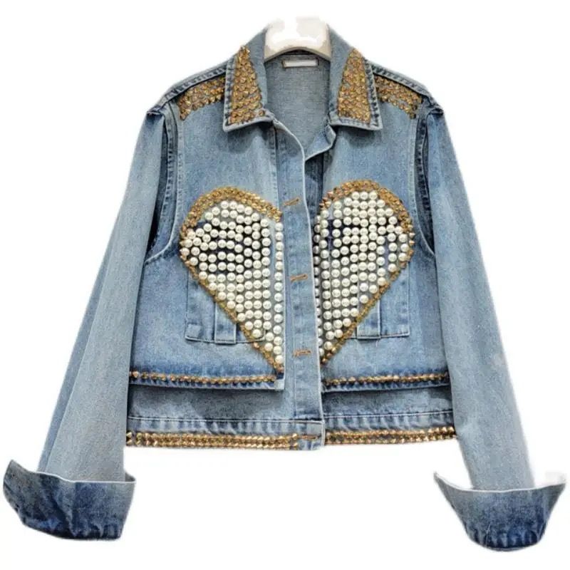 Heart Printed Denim Jacket