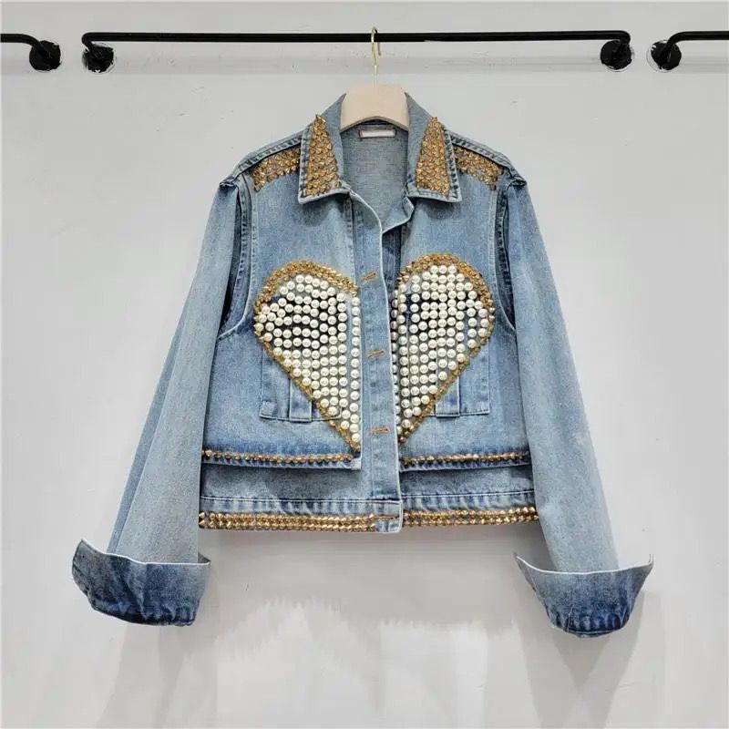 Heart Printed Denim Jacket